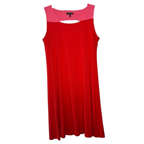 Eileen Fisher Colorblock Cutout Midi Dress Size Medium Red Pink - Picture 3 of 8